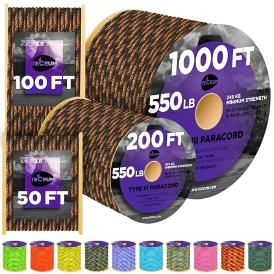 Para Cord 1000Ft - Reflective Paracord Rope 1000 1000ft/200ft/100ft/50ft 40+