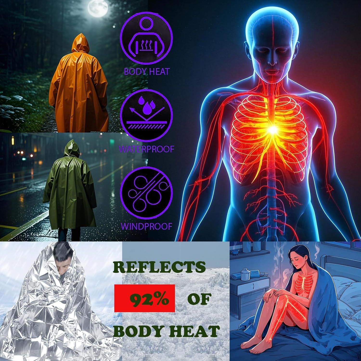 Camping Raincoat Waterproof Su - Survival Blanket Reflective reseña y precio