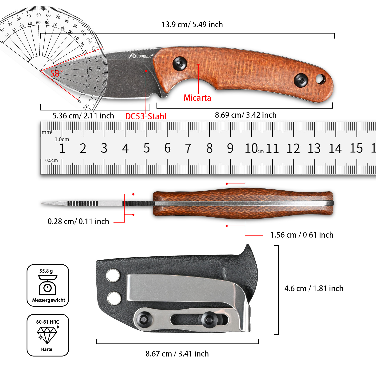 Premium SDOKEDC DC53 Steel EDC - Bushcraft Knife Fixed reseña y precio
