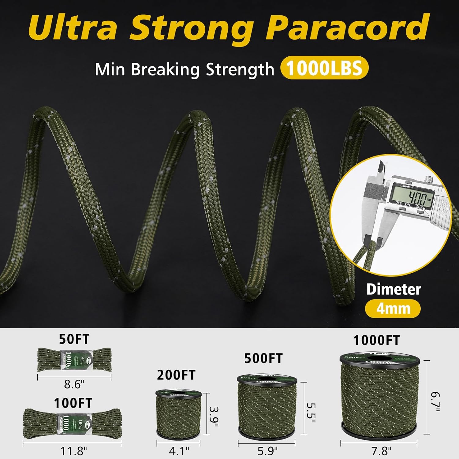 1000lb Reflective Paracord 4mm - Para Cord 1000Ft reseña y precio