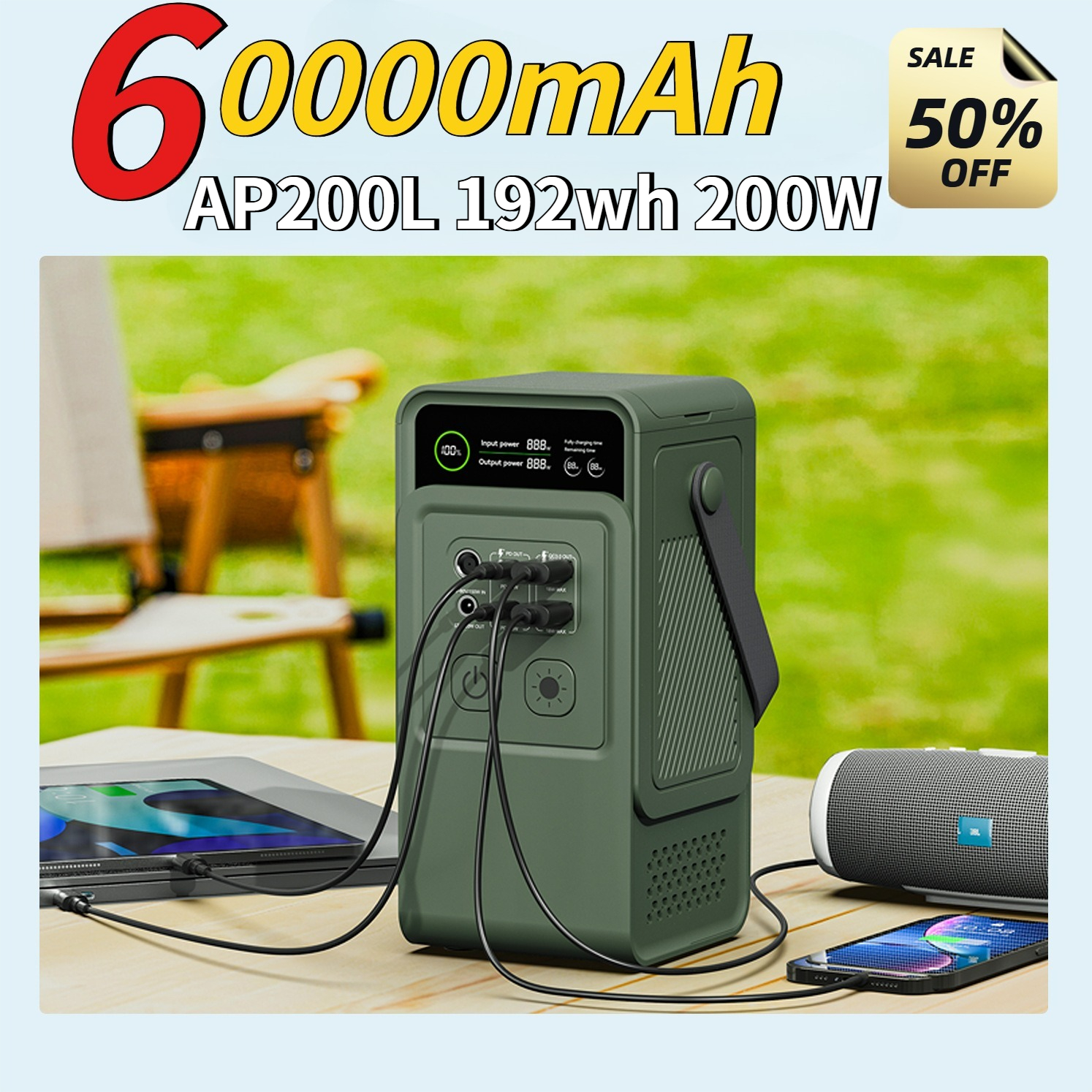 60000mAh 200W 192Wh Camping Po - Solar Emergency Charger reseña y precio