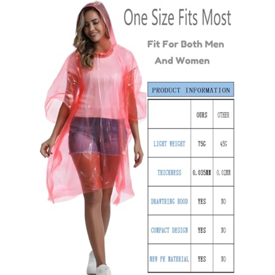 4/6/12 Pack Disposable Rain Po - Emergency Poncho Rain reseña y precio