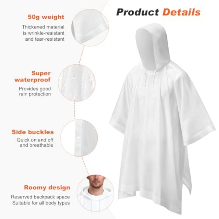 8 Pack Hooded Rain Ponchos for - Emergency Poncho Rain reseña y precio